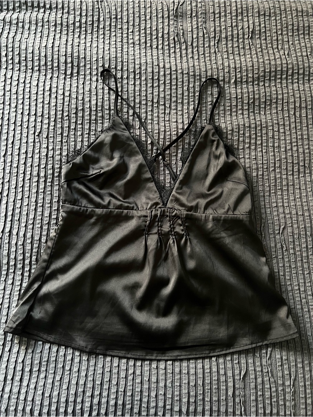 superdown Black Satin V-Neck Strappy Tank Top